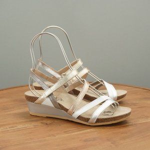 NAOT Womens Hero Wedge Sandals Size 7 / 38 Soft Silver Pearl White Metallic